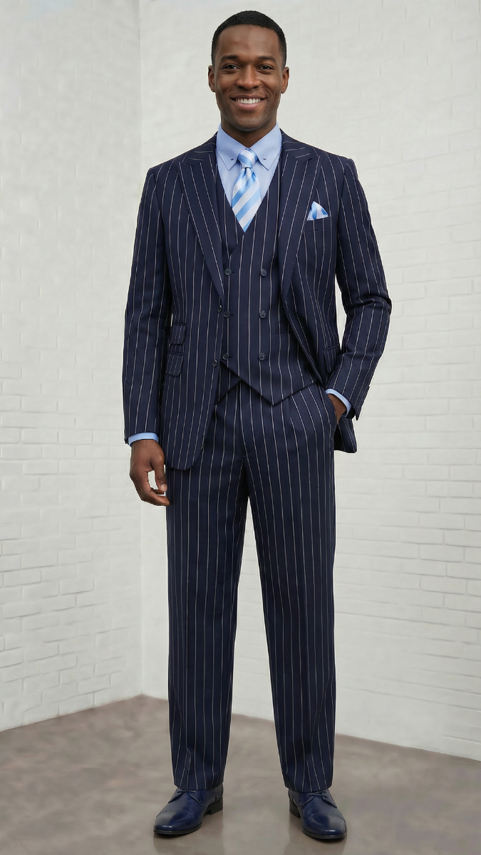 Apollo King Men's 3pc 100% Wool Suit - Zigzag Vest