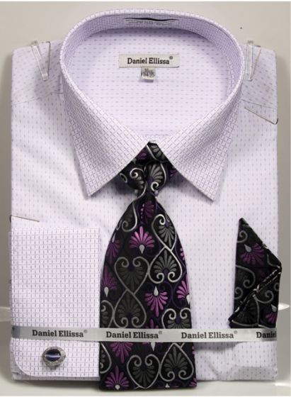 Daniel Ellissa Men's French Cuff Shirt Set - Stylish Mini Pattern