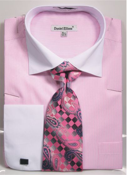Avanti Uomo Men's Outlet French Cuff Shirt Set - Pinstripe