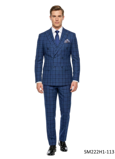 Blue Suit Double Breasted Suits Mens Plaid Suits