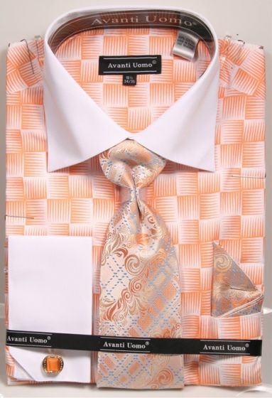 Avanti Uomo Men's Outlet French Cuff Shirt Set - Exotic Checkerboard