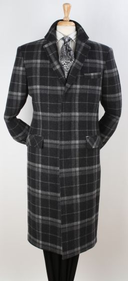 black and white Windowpane Wool Coat Top Coat