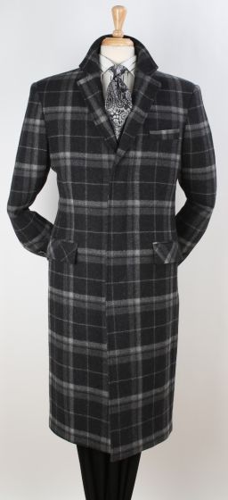 Apollo King Men's Outlet 100% Wool Full Length Length Top Coat - Hidden Button