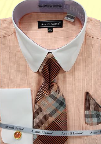 Avanti Uomo Men's Glen Check French Cuff Dress Shirt Set - Round Collar