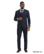 Navy Blue Suit Plaid Suit Flat Front Pants with Expandable Waistband