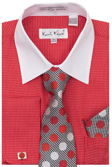 Karl Knox Men's French Cuff Shirt Set - Polkadot
