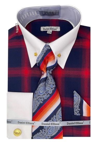 Daniel Ellissa Men's Outlet French Cuff Shirt Set - Gradient Windowpane