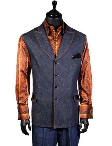 Canto Men's Outlet 2 Piece Denim Vest Set - Leather Accents