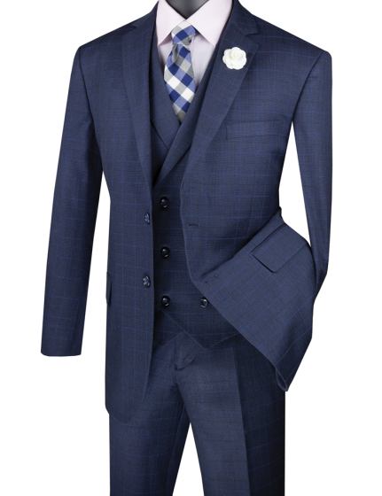 CCO Men's Outlet 3 Piece Wool Feel Classic Suit - Double Breasted Vest