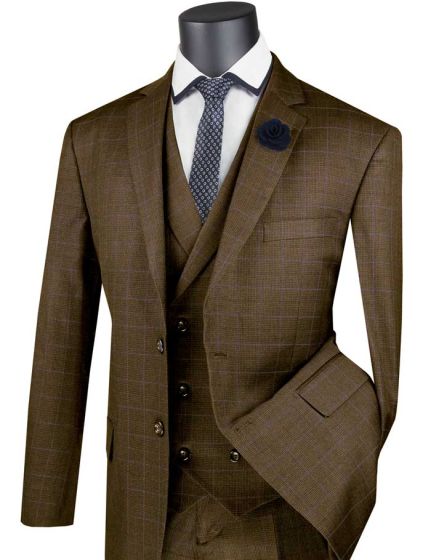 Vinci Men's 3 Piece Classic Suit - Double Breasted Vest