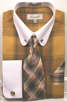 Fratello Men's Outlet 100% Cotton French Cuff Dress Shirt Set - White Accents