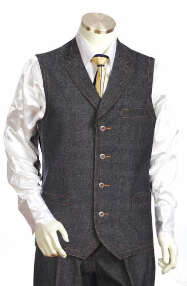 Canto Men's 2 Piece Outlet Denim Vest Set - Detailed Pic Stitching