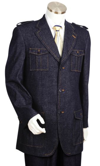 Canto Men's Outlet 2 Piece Denim Suit - Military Styling