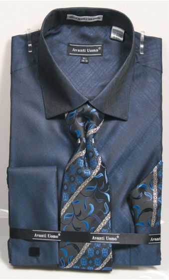 Avanti Uomo Men's Outlet French Cuff Shirt Set - Metallic Look