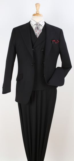 Apollo King Men's Outlet 3pc 100% Wool Suit - Wide Peak Lapel