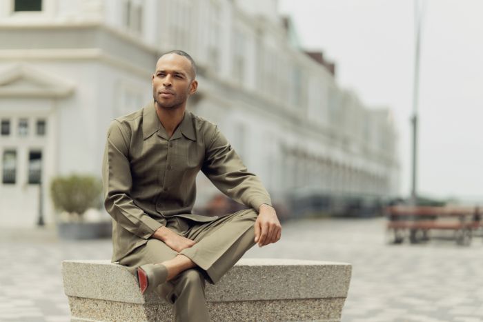 Mens Two Piece Walking Suit Solid Bend Collar Green main image 1