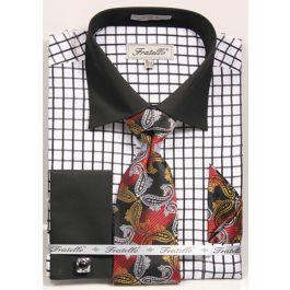 Big and Tall Size Fratello French Cuff Orange 18 19 20 21 22 Inch Neck Men's Dress Shirt