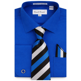 Karl Knox Men's French Cuff Solid Shirt Set - Bold Stripe Tie
