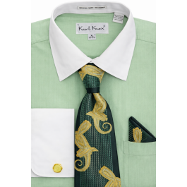 Karl Knox Men's French Cuff Solid Shirt Set - White Collar and Cuffs