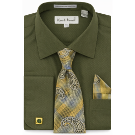 Karl Knox Men's French Cuff Solid Shirt Set - Subtle Dot Texture