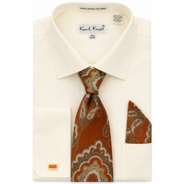 Karl Knox Men's French Cuff Solid Shirt Set - Bold Jacquard Tie