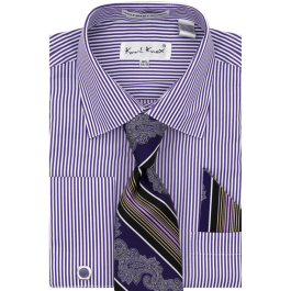 Karl Knox Men's French Cuff Pinstripe Shirt Set - Paisley and Stripe Tie