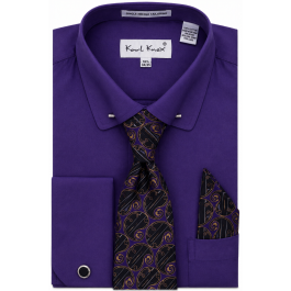 Karl Knox Men's French Cuff Solid Shirt Set - Striped Jacquard
