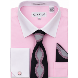 Karl Knox Men's French Cuff Solid Shirt Set - Floral Two Tone Tie