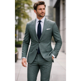 Statement Men's 2 Piece 100% Wool Modern Fit Textured Solid Suit