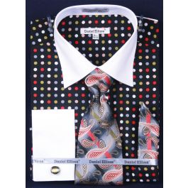 Daniel Ellissa Men's French Cuff Dress Shirt Set - Multi Polka Dot - Black/Green - 15.5 33/34 - CCO Menswear Daniel Ellissa Men's French Cuff Dress Shirt Set - Multi Polka Dot - Black/Green - 15.5 33/34 - CCO Menswear