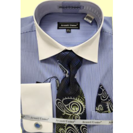 Avanti Uomo Men's Outlet French Cuff Dress Shirt Set - Micro Stripe