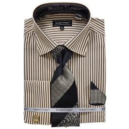 Avanti Uomo Men's French Cuff Shirt Set - Two Tone Pinstripe