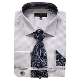 Avanti Uomo Men's Light Checker French Cuff Dress Shirt Set