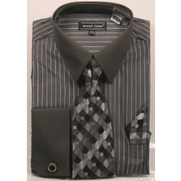 Avanti Uomo Men's French Cuff Shirt Set - Pinstripe