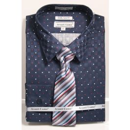 AVANTI UOMO DIAGONAL BLOCK CHECK W/ BODY TONE COLLAR CUFF DN100M BLACK main image 1