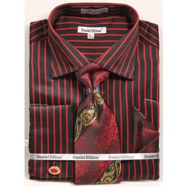 Daniel Ellissa Ds3779BP2 Men's French Cuff Black Men's Dress Shirt