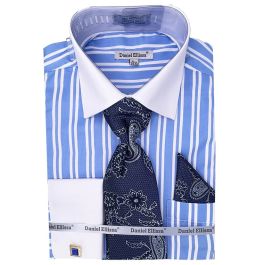 Daniel Ellissa Men's Outlet French Cuff Shirt Set - Twin Stripes