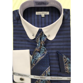 DANIEL ELLISSA JQD PATTERN WITH WHITE COLLAR & FRENCH CUFF DS3831P2 BLUE main image 0