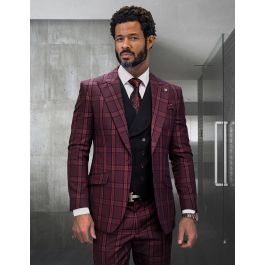 Statement Men's 3-Piece Modern Fit Suit – 100% Wool with Coordinating Solid Vest main image 1
