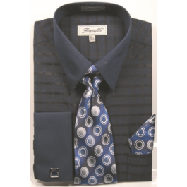 Fratello Tone On Tone French Cuff Set Black/White Men'S Dress Shirt main image 1