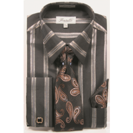 Fratello Men's French Cuff Dress Shirt Set - Double Stripe