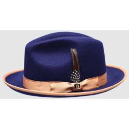Bruno Capelo Mens Felt Dress Hat 2 Tone Fedora Navy MA-501