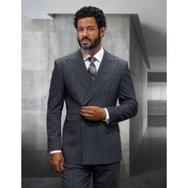 Men's Suit Charcoal Stripe ~ Pinstripe 2 Button Vented Wool without pleat flat front Pants main image 1