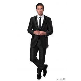 New Navy Blue Tonal Plaid Slim Fit Executive Suit by Tazzio main image 0