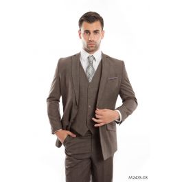 Tazio Men's White Tonal Fine Pinstripe 2 Button Suit
