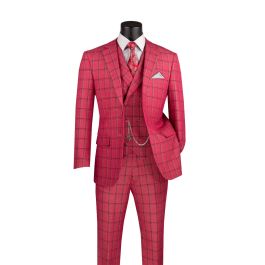 Mens 3 Piece Windowpane Suit Gray Double Breasted Vest main image 0