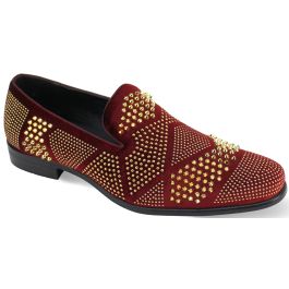 CCO Men's Fashion Dress Shoes - Geometric Spikes - Wine/Gold - 7 - CCO Menswear