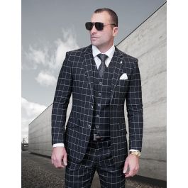 Statement Men's 3-Piece Modern Fit Suit – 100% Wool with Stylish Fashion Pattern