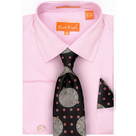 Karl Knox Men's French Cuff Fashion Striped Shirt Set - Dot Tie