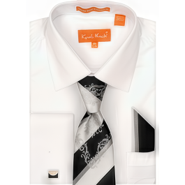 Karl Knox Men's French Cuff Fashion Shirt Set - Striped Tie